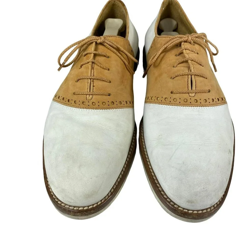 Aldo Bruè Men's Tan White Leather Wingtip Oxford Shoes Size 7‎